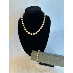 Vintage Avon Gold Tone & Soft Petal Pink Bead Necklace & Bracelet Set, Feminine